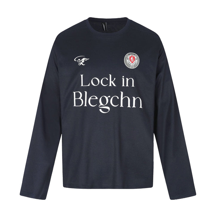 Unisex Rundhals-Sweatshirt mit großflächigem Typo-Print und gesticktem Emblem Echoarchiv