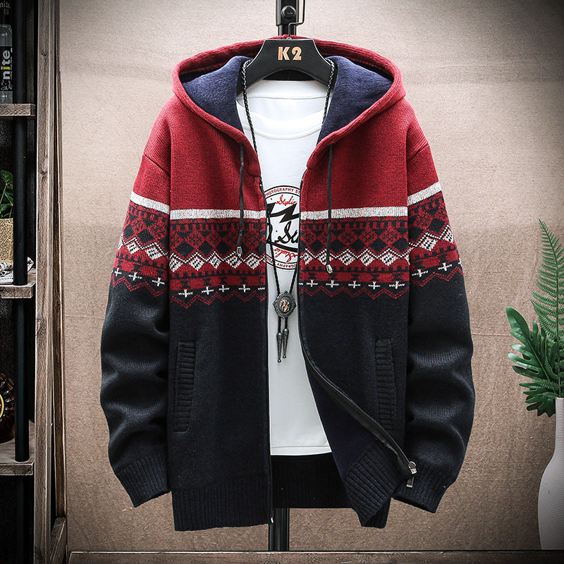 Herren Kapuzen-Strickzipjacke mit Norweger-Jacquard und weichem Futter Echo Archiv