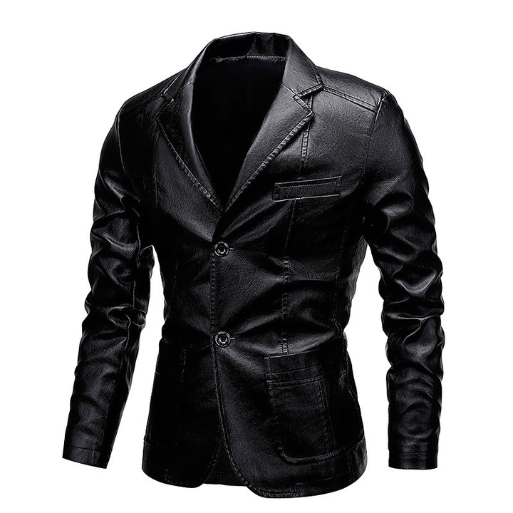 Herren Slim-Fit Kunstleder-Sakko mit Reverskragen und aufgesetzten Pattentaschen Echo Archiv