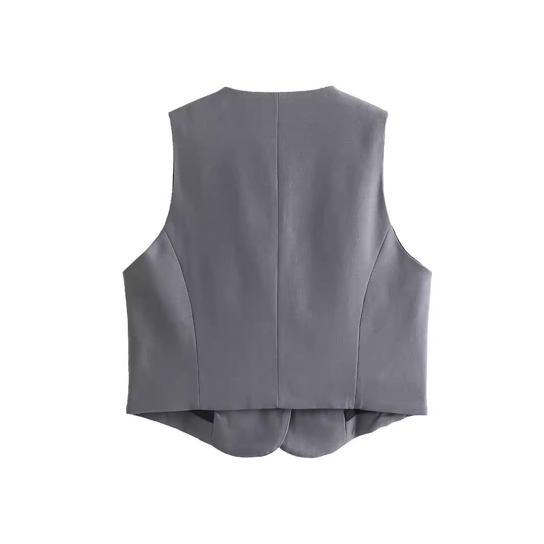 Damen nan taillierte Business-Weste mit V-Ausschnitt und paspelierten Eingrifftaschen Echo Archiv