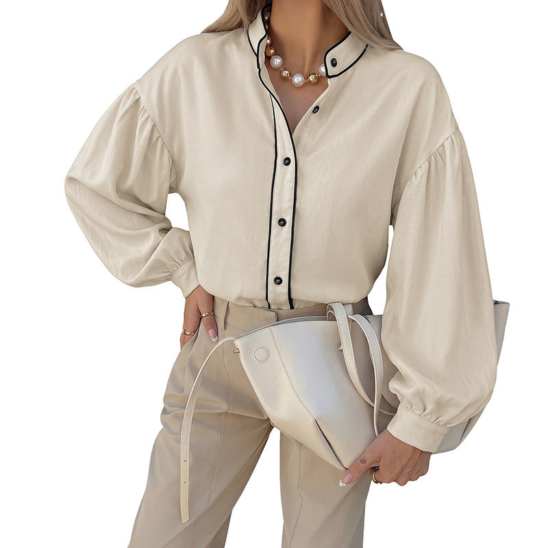 Damen Elegantes Hemd mit Stehkragen und Puffärmeln Echo Archiv
