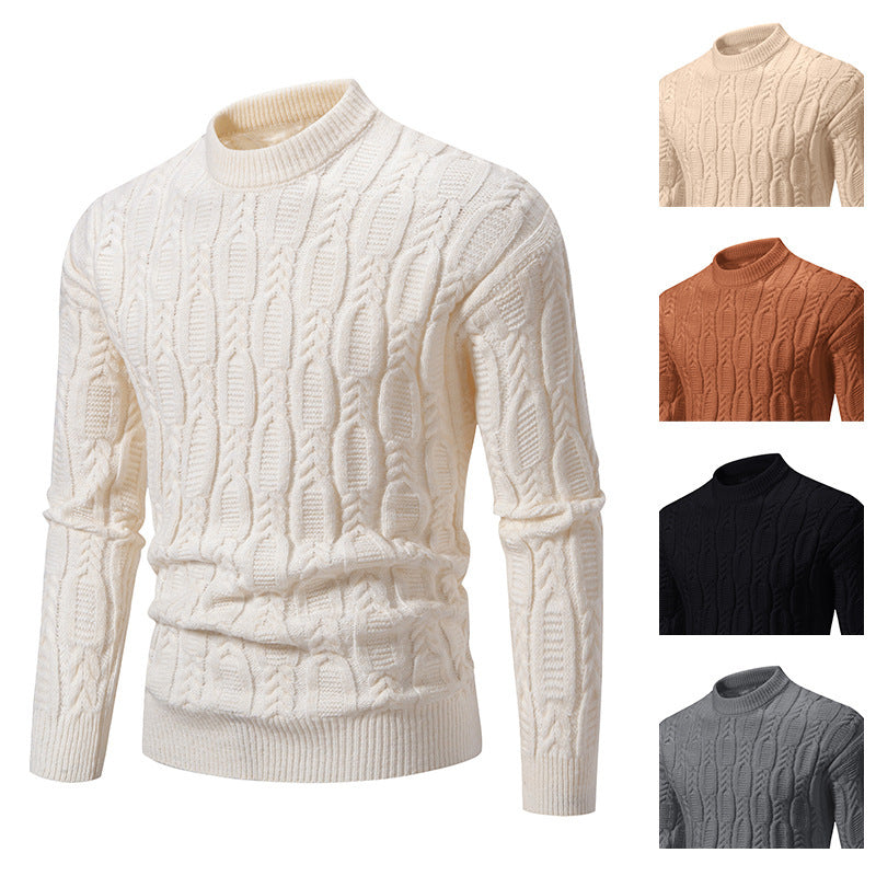 Herren Strickpullover mit modernem Zopfmuster und hohem Kragen Echoarchiv