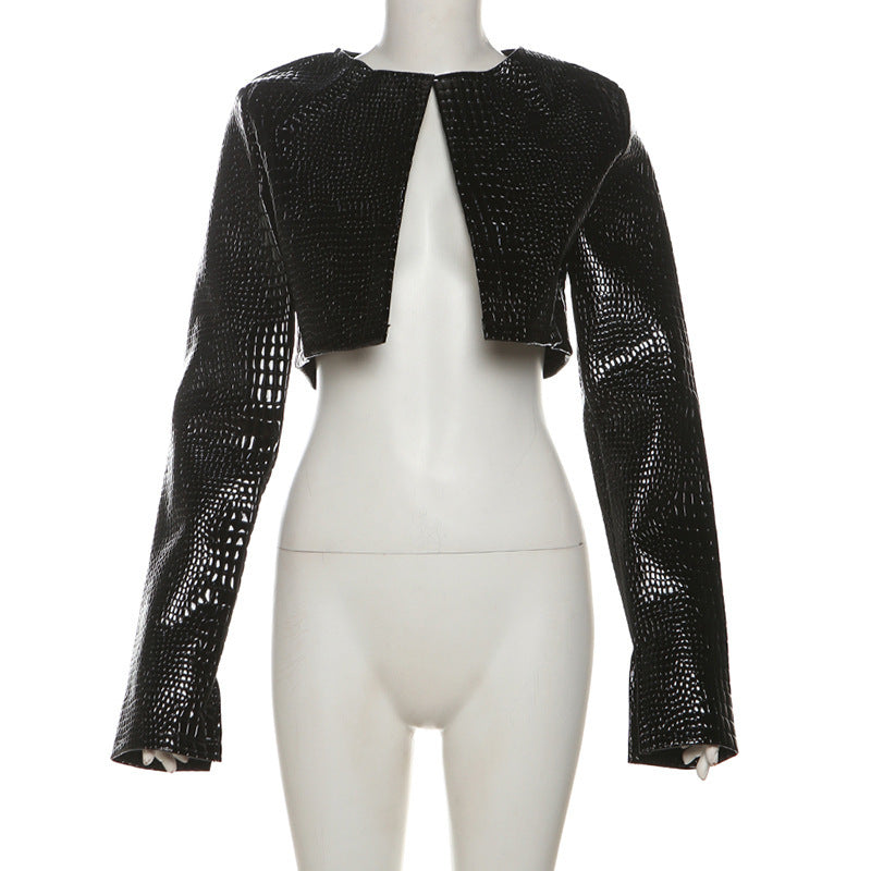 Damen Cropped Kunstlederjacke im modischen Schlangenleder-Look Echo Archiv