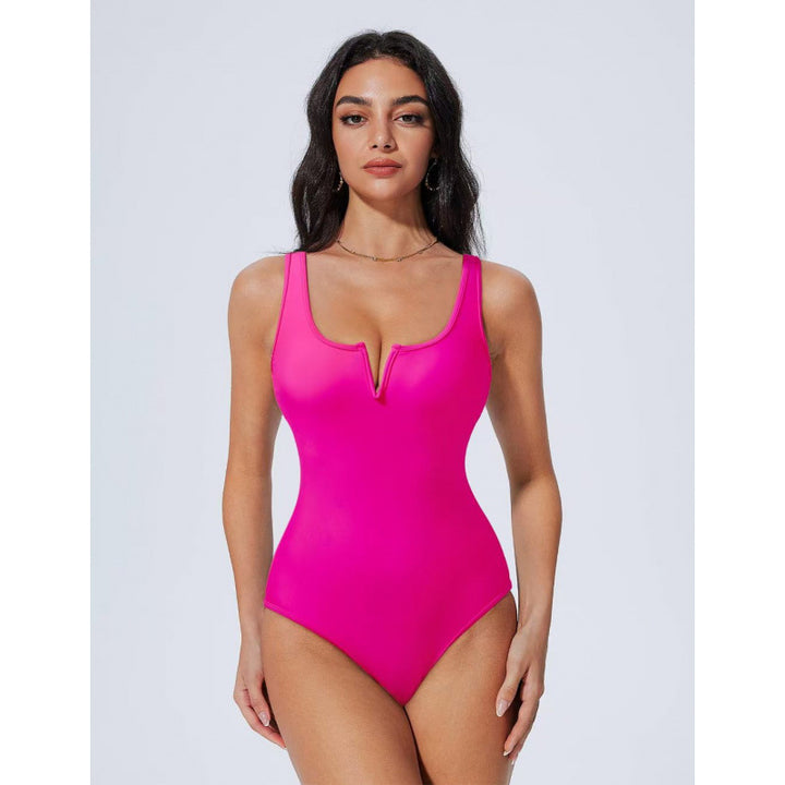 Damen Einteiliger Badeanzug mit tiefem V-Ausschnitt und kontrastierenden Details Echo Archiv