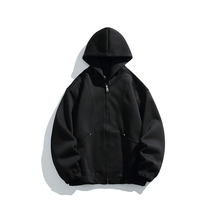 Unisex Kapuzenjacke mit durchgehendem Reißverschluss, strukturierter Neopren‑Optik und Kugelfalten-Details Echoarchiv