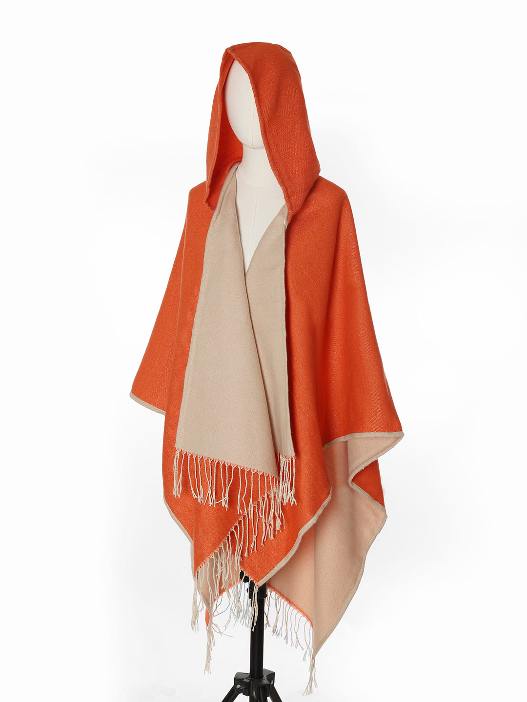 Damen Kapuzencape aus Wollmix mit Wendefunktion und Fransensaum – Montévia