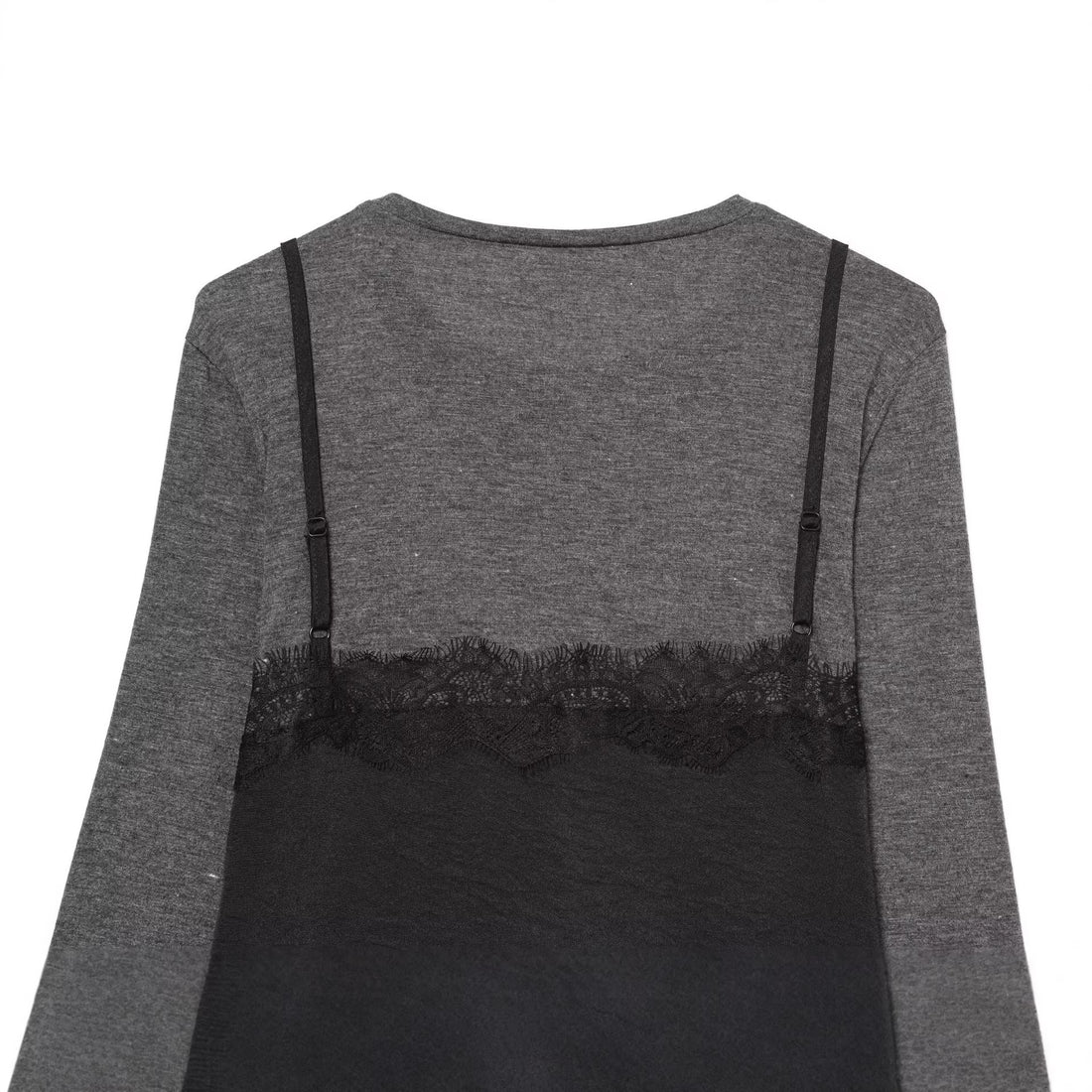 Damen Lagenlook-Longsleeve mit Satin-Slip-Einsatz und Spitzenbesatz Echoarchiv