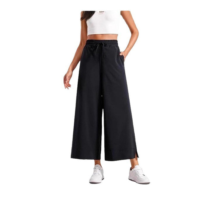 Damen weite Culotte-Hose mit elastischem Bund, Tunnelzug und seitlichen Schlitzen – Avélisse