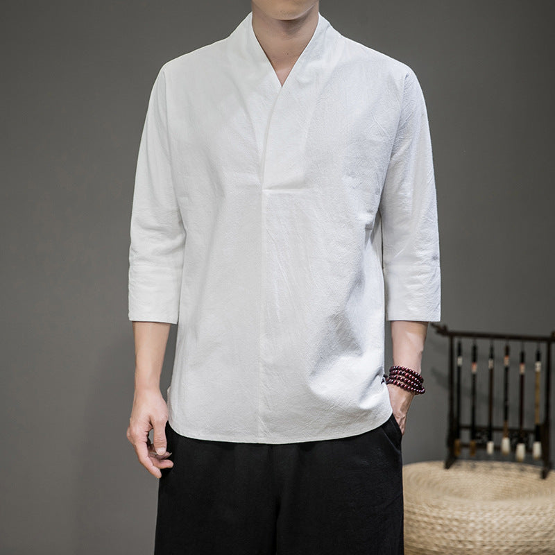 Herren nan modern geschnittene Kimono-Hemdjacke mit V-Kragen und 3/4-Ärmeln Echo Archiv