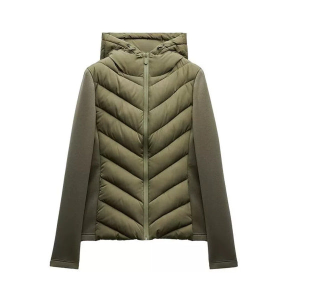 Damen Hybrid-Steppjacke mit Wattierung, Kapuze und elastischen Ärmel-Einsätzen Echoarchiv