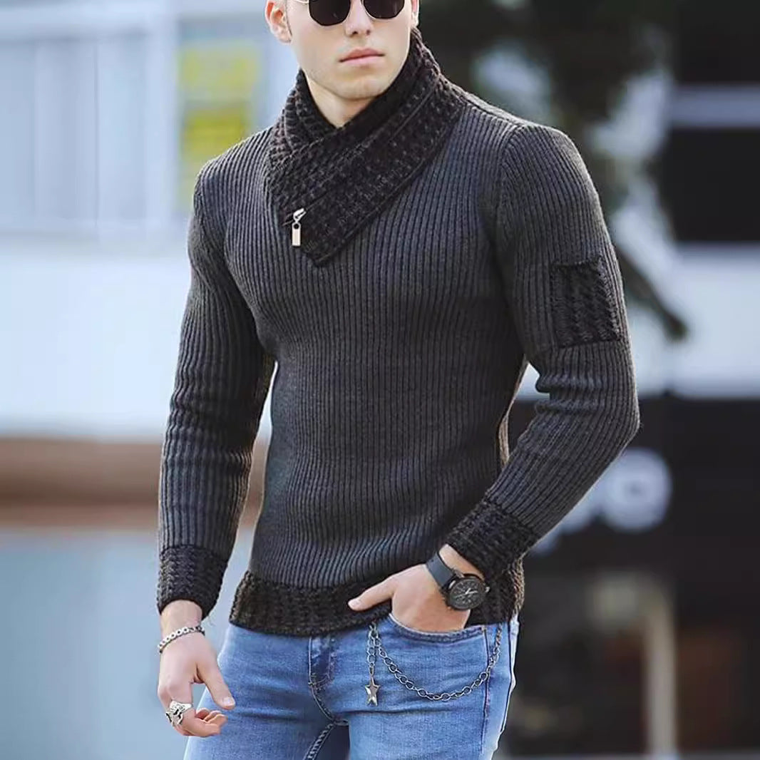 Herren Strickpullover mit hohem Kragen und strukturiertem Design Echoarchiv