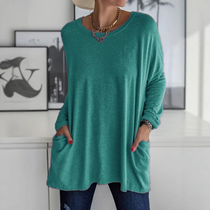 Damen Oversize Tunika mit Seitentaschen und Rundhalsausschnitt – Avérine
