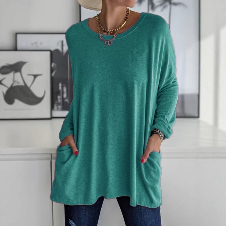 Damen Oversize Tunika mit Seitentaschen und Rundhalsausschnitt – Avérine