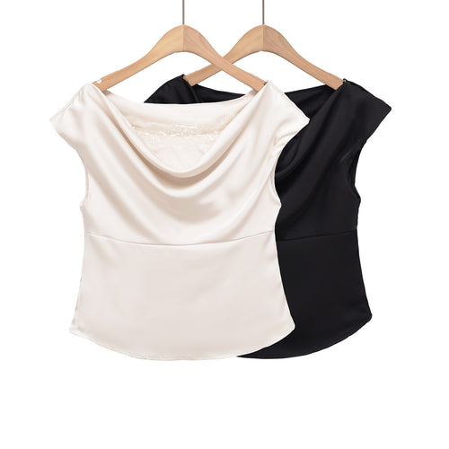 Damen elegante Satinbluse mit raffiniertem Wasserfall-Ausschnitt Echo Archiv