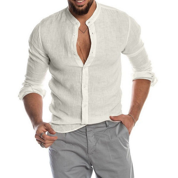 Herren Leinenhemd mit modernem Henley-Ausschnitt und Struktur Echoarchiv