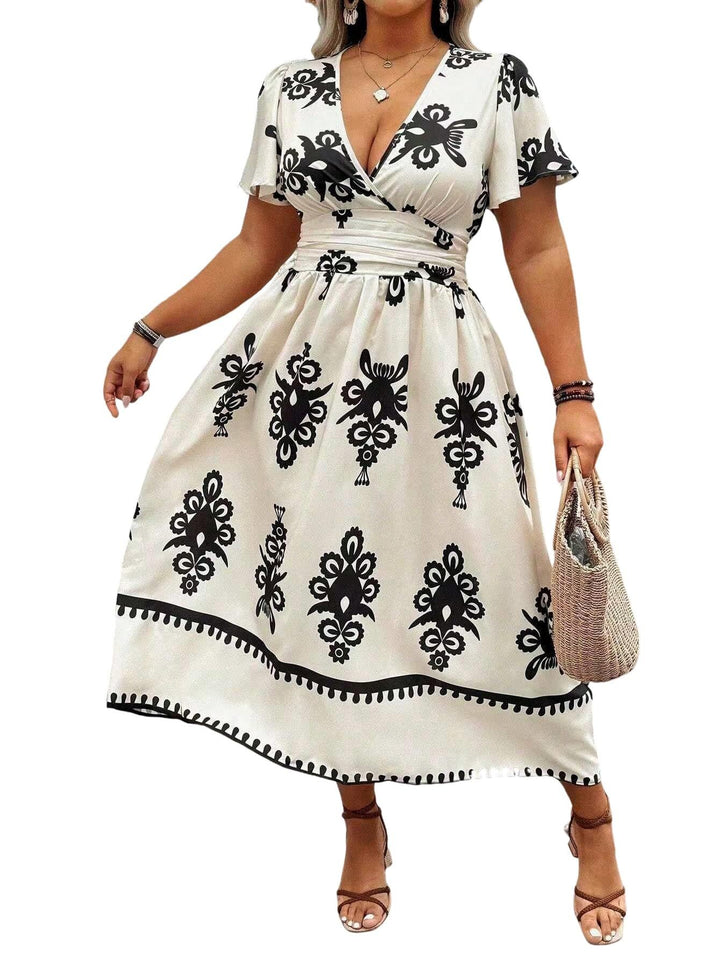 Damen Wickel-Midikleid mit taillierter Drapierung und dekorativem Bordürenprint Echo Archiv