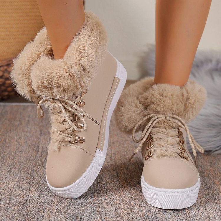 Damen Winterliche Sneaker-Stiefelette mit Kunstfellkragen und Plateau Echoarchiv