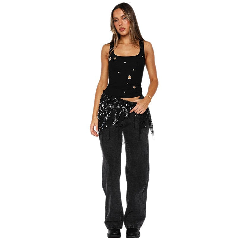 Damen Enganliegendes Crop-Top mit dekorativen Ösen Echo Archiv