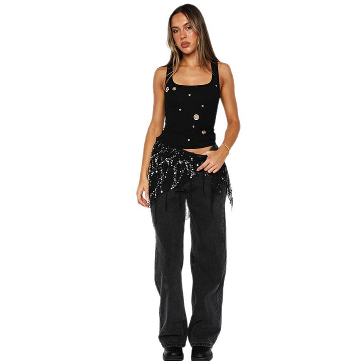 Damen Enganliegendes Crop-Top mit dekorativen Ösen Echo Archiv