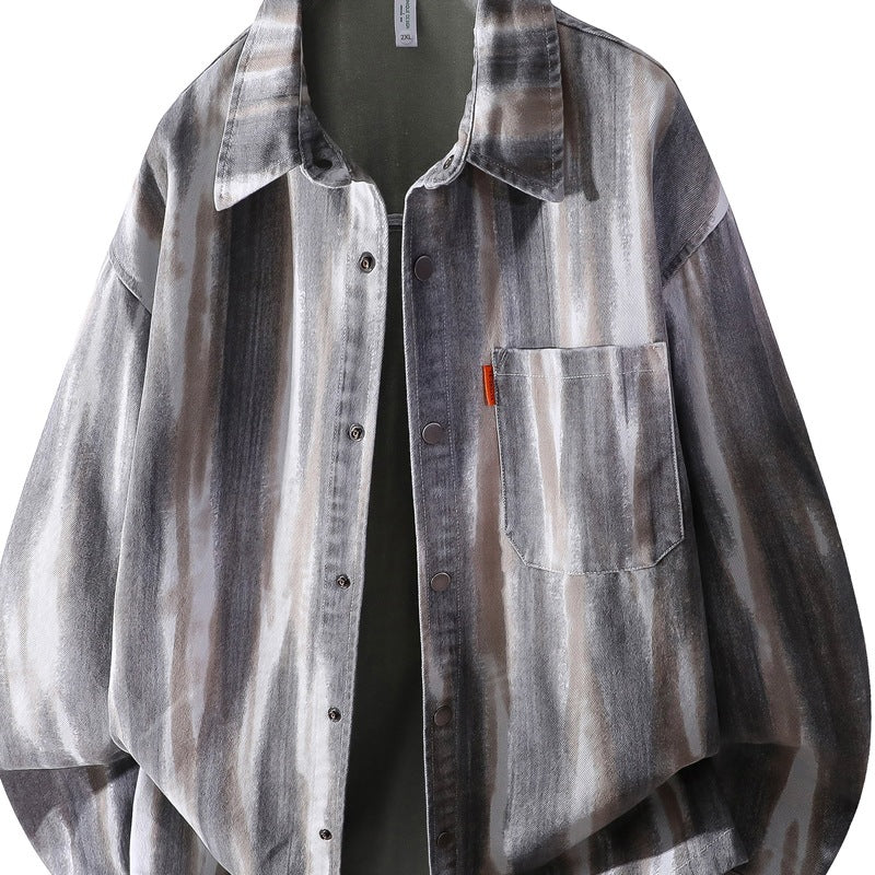 Herren Oversize-Überhemdjacke im Aquarell‑Streifenlook mit Brusttasche & softem Baumwollmix Echoarchiv