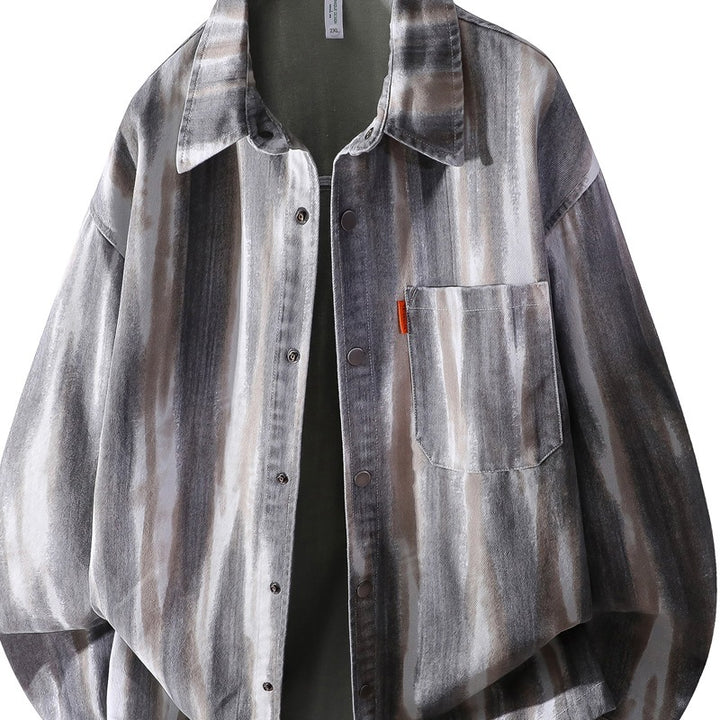 Herren Oversize-Überhemdjacke im Aquarell‑Streifenlook mit Brusttasche & softem Baumwollmix Echoarchiv