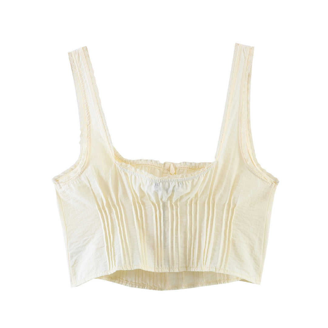 Damen-Crop-Top mit feinen Falten und Zierknöpfen Echo Archiv