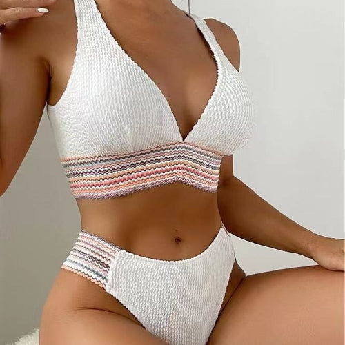 Damen Bikini mit hohem Beinausschnitt und elastischem Streifenmuster Echo Archiv