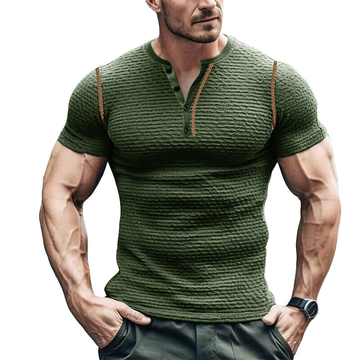 Herren Kurzarm-Henley-T-Shirt mit strukturiertem Design und figurbetonter Passform Echoarchiv