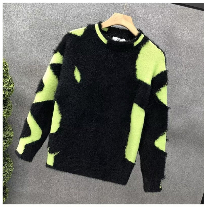 Unisex Flauschiger Oversize-Strickpullover mit abstraktem Destroy-Detail und Strukturmix Echoarchiv
