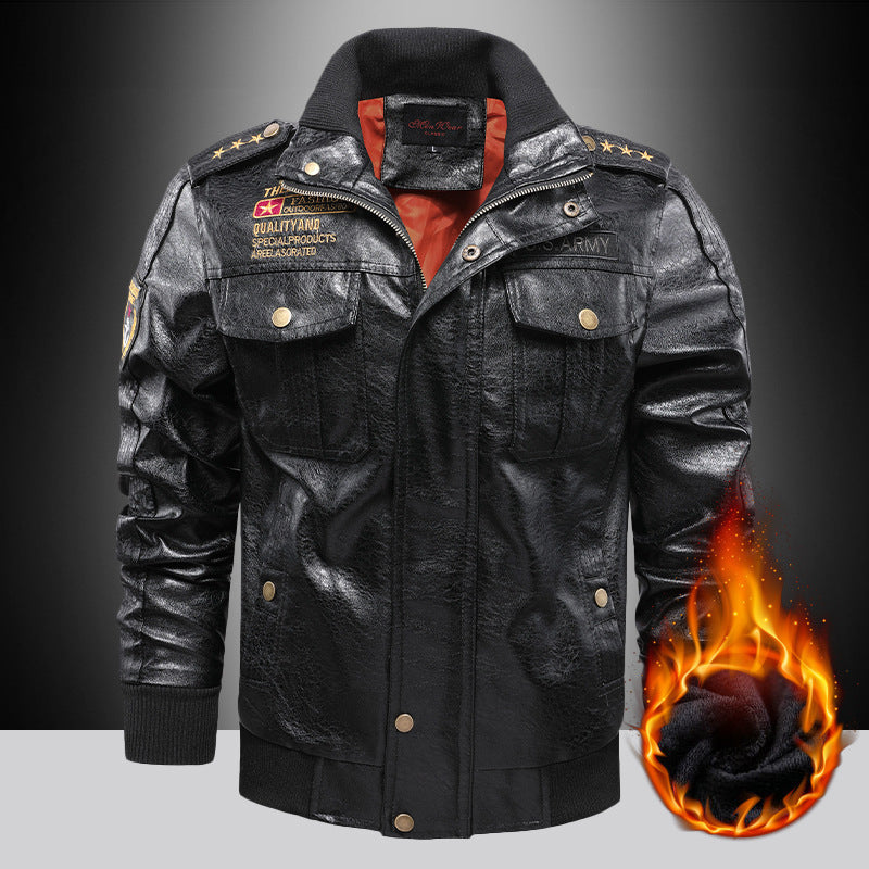 Herren Kunstleder‑Fliegerjacke mit wärmender Thermofütterung und Patch‑Details – Taviero