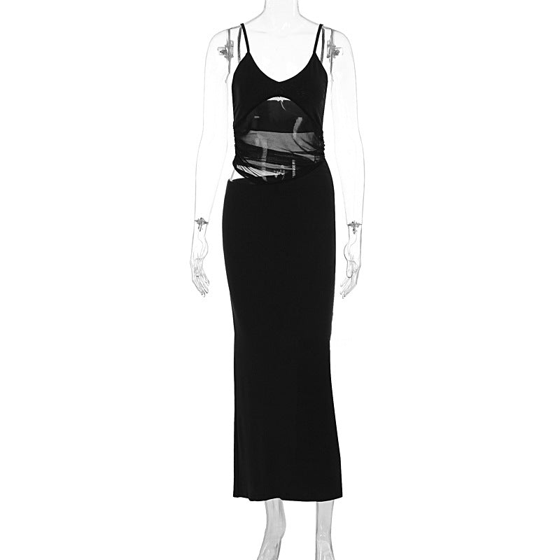 Damen elegantes bodenlanges Wickelkleid mit feinen Trägern und figurformendem Design Echo Archiv