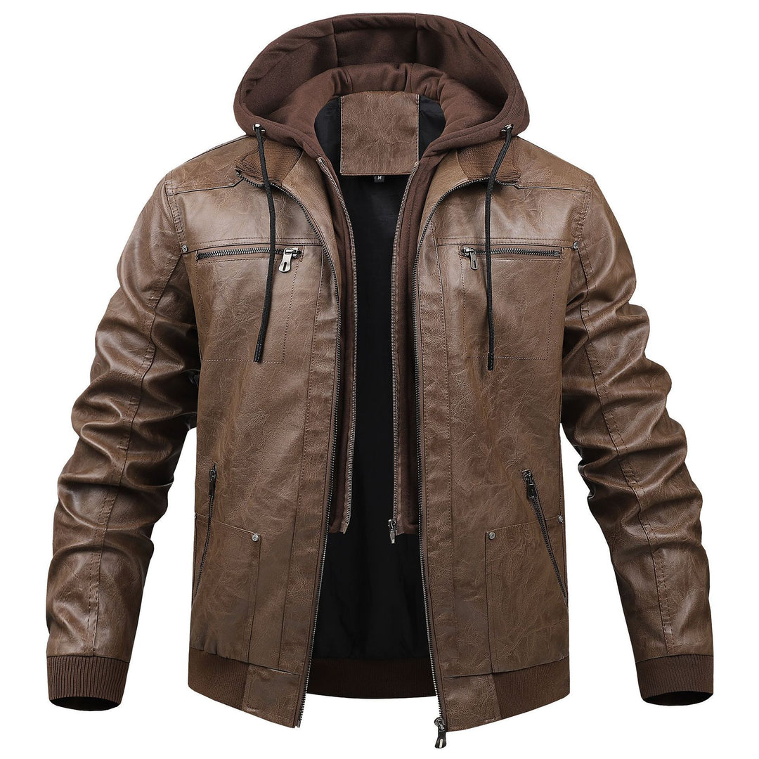 Herren Modische Kunstlederjacke mit abnehmbarer Kapuze Echo Archiv
