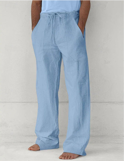 Herren leichte Relax-Chino aus Leinenmix mit weitem Bein, Kordelbund und seitlichen Eingrifftaschen – Sorevano