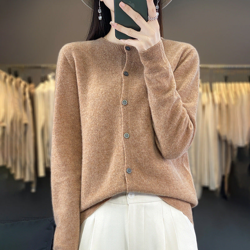 Damen Leichter Feinstrick-Cardigan mit Kaschmir‑Optik, Rundhalsausschnitt und verdeckter Knopfleiste Echoarchiv