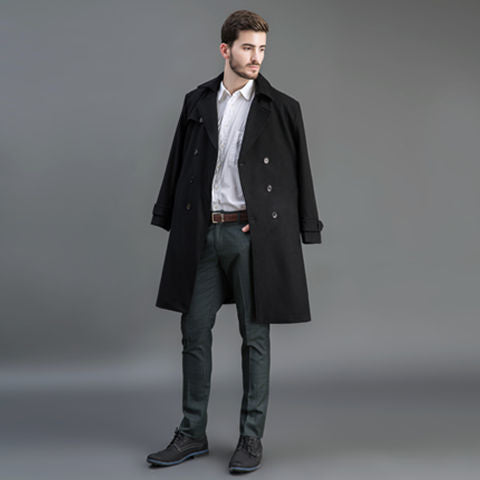 Herren Wollmantel im Trench-Look mit doppelter Knopfleiste und Schalkragen Echoarchiv