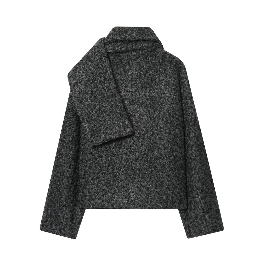 Damen nan kastiges Bouclé-Cape mit voluminösem Rollkragen und Frontknöpfen Echo Archiv