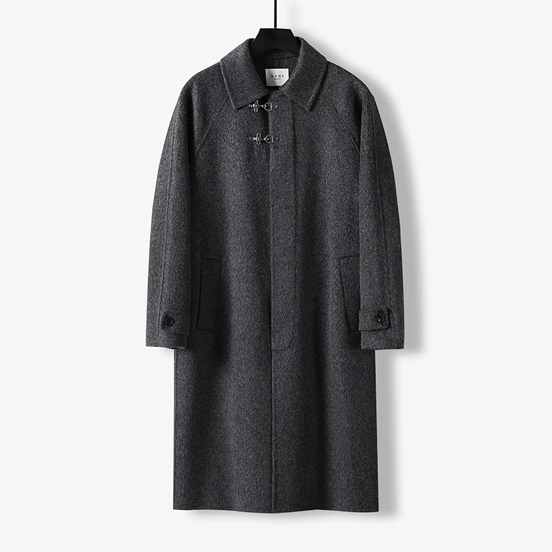 Herren Gerader Wollmix-Longcoat mit verdeckter Front und dekorativen Knebelverschlüssen Echoarchiv