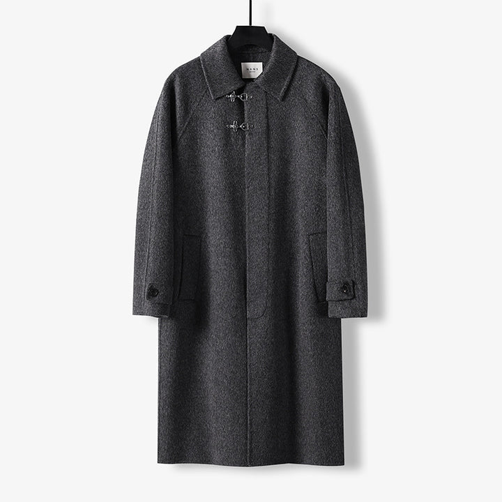 Herren Gerader Wollmix-Longcoat mit verdeckter Front und dekorativen Knebelverschlüssen Echoarchiv