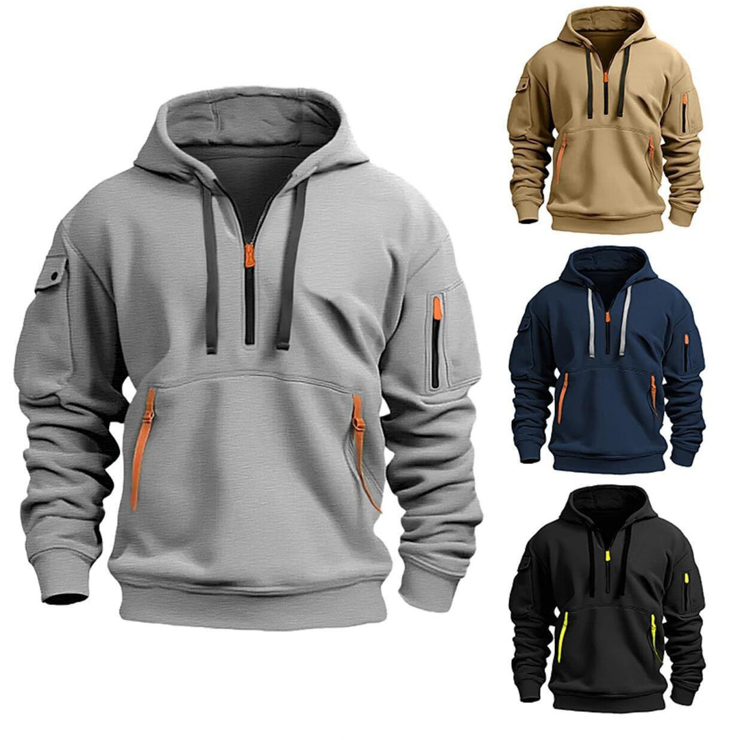 Herren Sportliches Kapuzenpullover mit praktischen Reißverschlusstaschen und hohem Kragen Echoarchiv