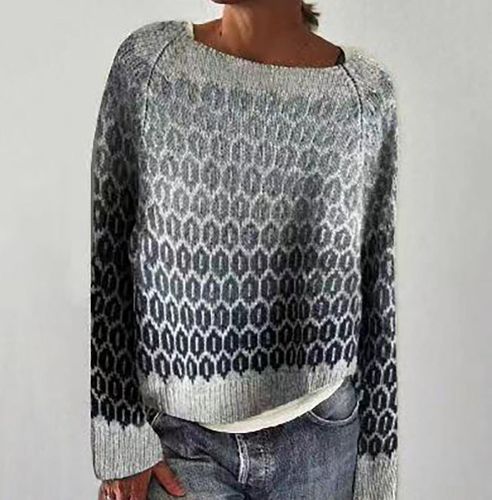 Damen nan gemusterter Norwegerstrickpullover mit weitem Rundhalsausschnitt und lässigem Oversize-Schnitt Echo Archiv