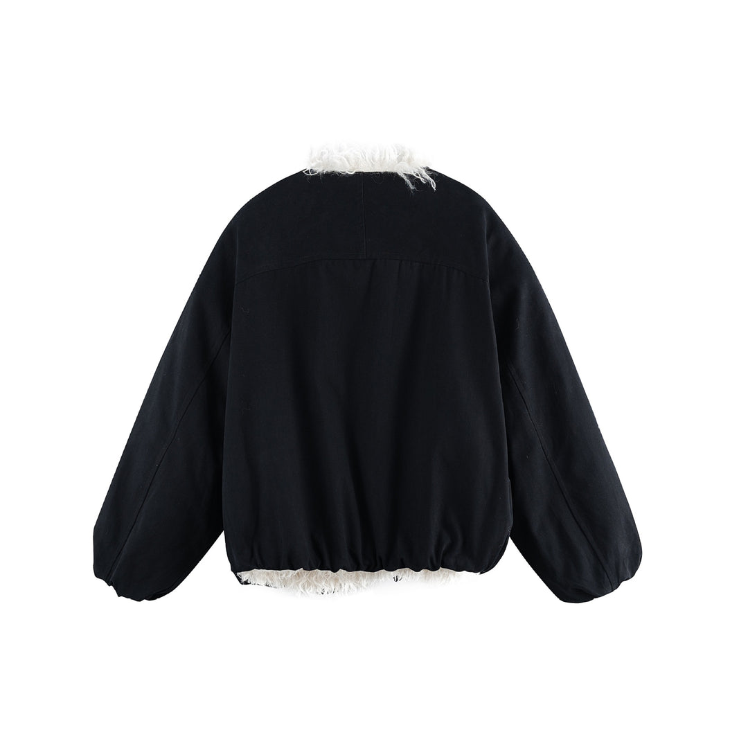 Damen Kurzblouson im Oversize‑Cut mit voluminösem Teddyfutter und elastischem Saum Echoarchiv