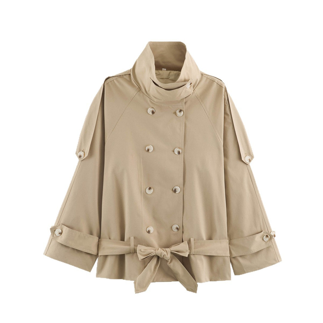 Damen Kurzcape-Trenchjacke mit Stehkrragen und Bindegürtel Echoarchiv