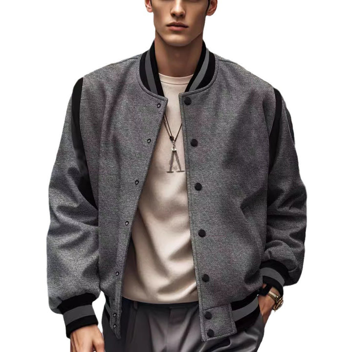 Herren nan leichte Collegejacke im Varsity-Look mit Druckknopfverschluss Rippbündchen und Kontrast-Schulterbesatz Echo Archiv