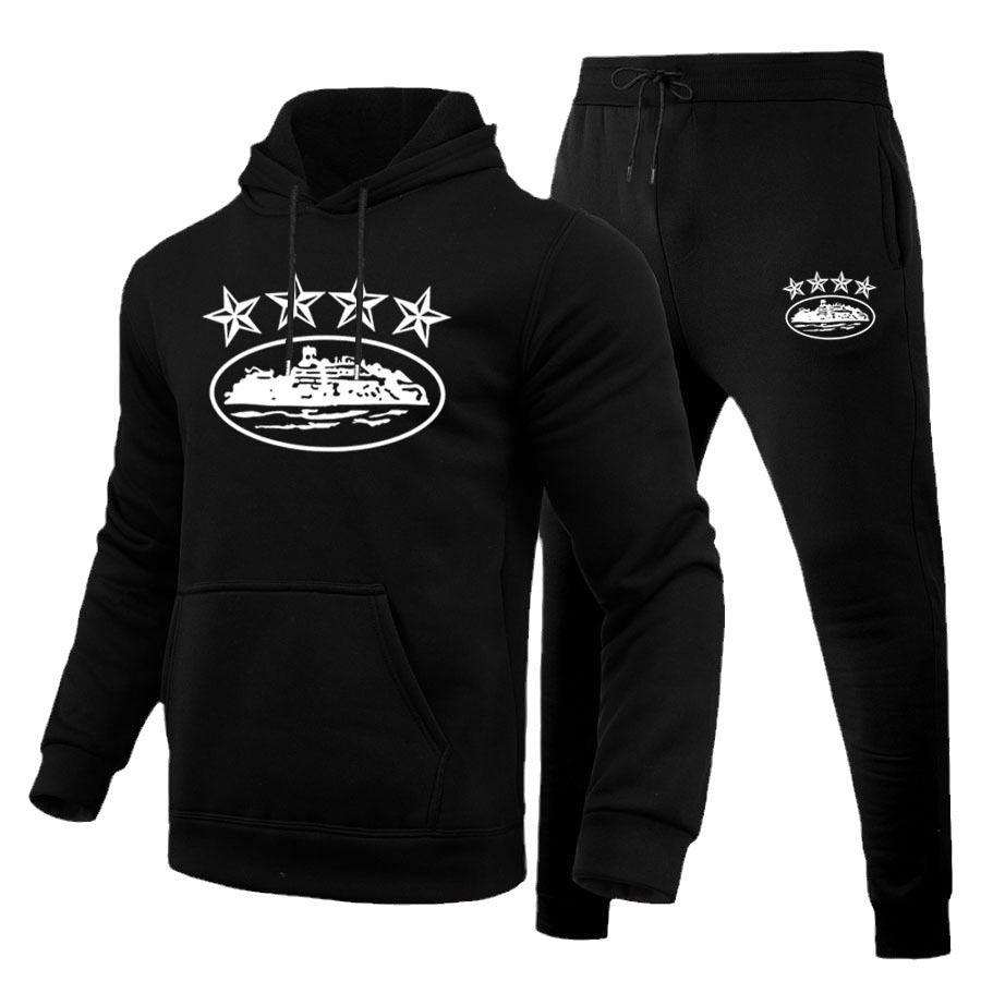 Herren sportliches Hoodie und Jogginghose Set mit auffälligem Grafikdesign Echoarchiv
