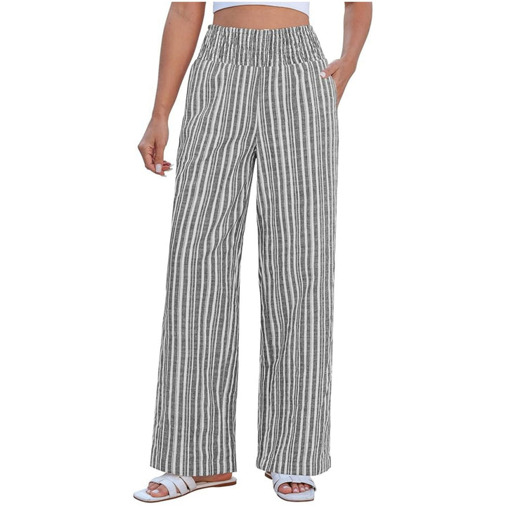 Damen Leichte Leinenhose mit weitem Bein, hoch geschnittener geraffter Gummibund und Seitentaschen Echo Archiv