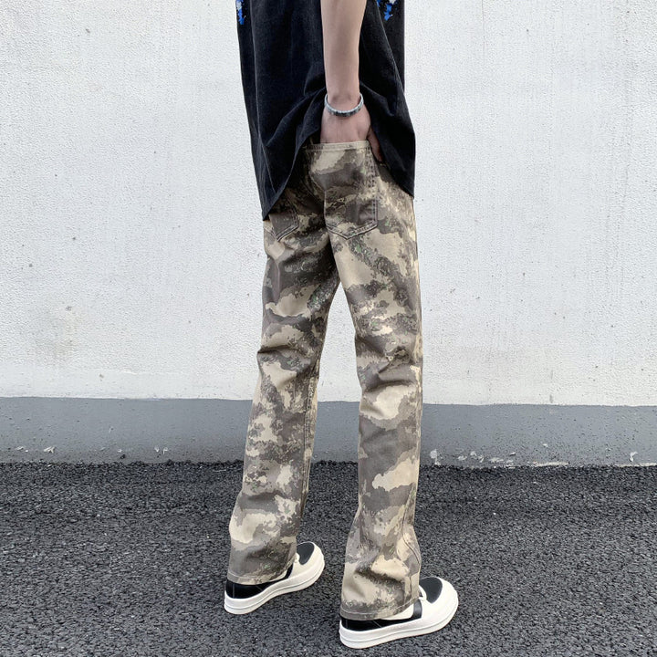 Herren Camouflage-Canvas-Cargohose im geraden Schnitt mit sichtbaren Nahtpaneelen Echo Archiv