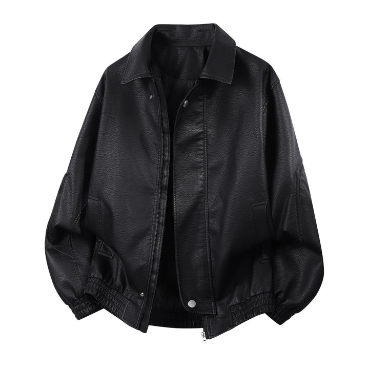 Männlicher Übergrößen-Faux-Leder-Blouson mit elastischem Saum und verdecktem Reißverschluss – Taviero