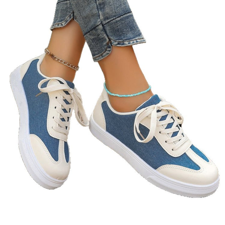 Damen Plateau‑Sneaker im Denim‑Look mit gepolstertem Komfortfußbett und Elastik‑Schnürung – Névara