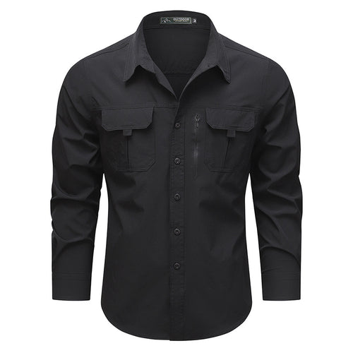 Men's technical long-sleeve utility shirt with dual flap chest pockets and concealed zip utility pocket – Arvello