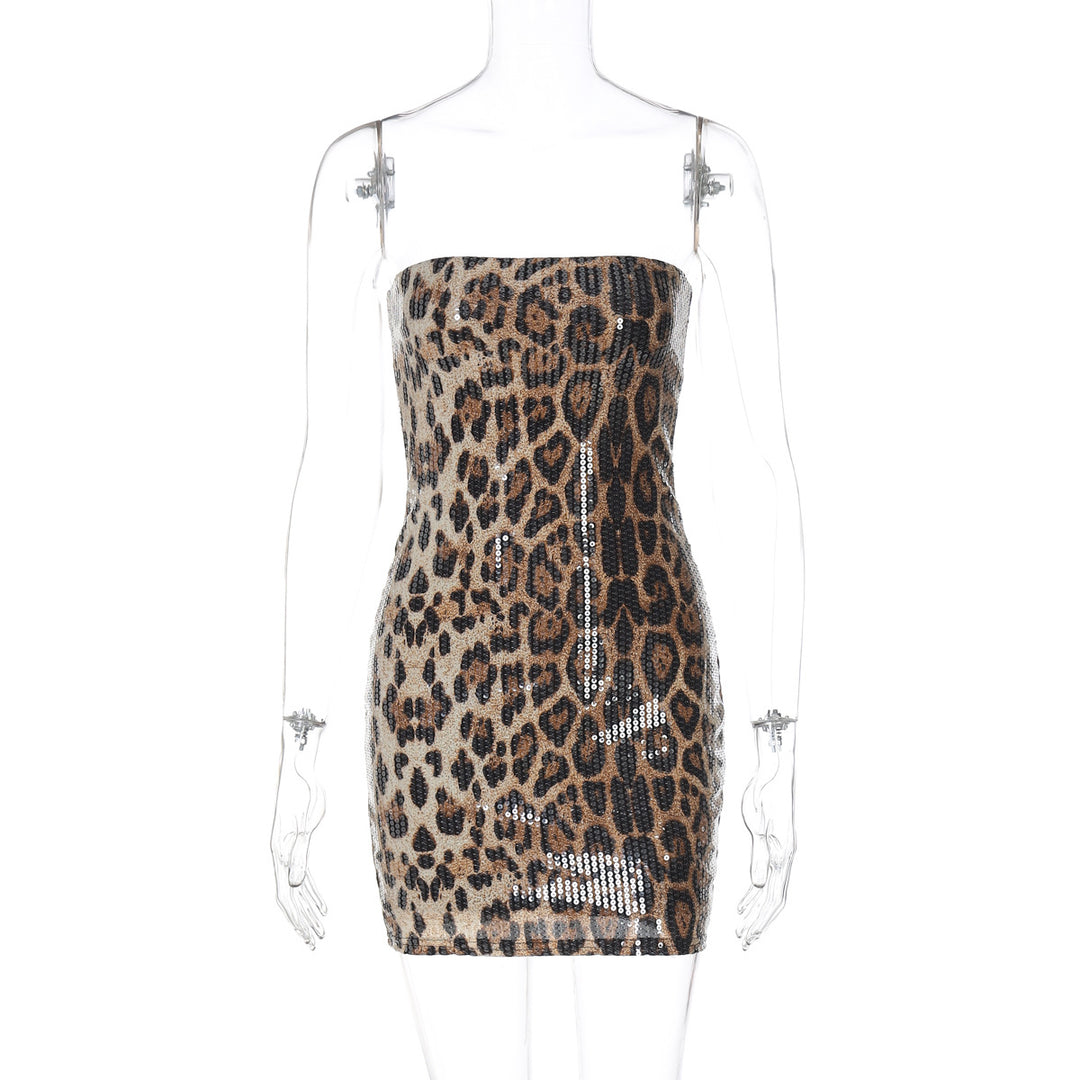 Damen Glamouröses Minikleid im Leopardenmuster mit Glitzereffekten Echo Archiv